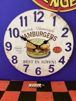 画像1: アンティーク　MDFウォールクロック　壁掛け時計（ハンバーガー/Best HAMBURGER in Town ）