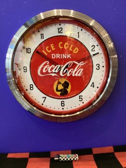 画像1: コカコーラ　ネオンクロック　壁掛け時計（ICE COLD）