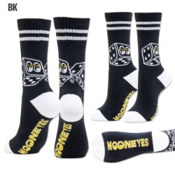 画像1: ムーンアイズ　ハイソックス　ボーダーソックス　靴下（MOON Twin Dice Socks/ブラック）