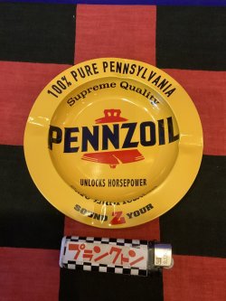 画像1: ブリキアッシュトレイ　灰皿　（PENNZOIL/イエロー）