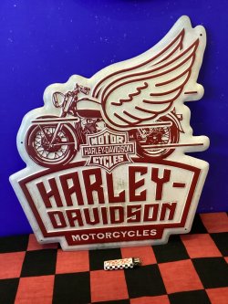 画像1: アンティークエンボスプレート(HARLEY バイク翼)