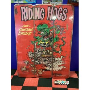 画像: ヴィンテージサインボード　ウッドボード(ラットフィンク/RIDING  HOGS  )