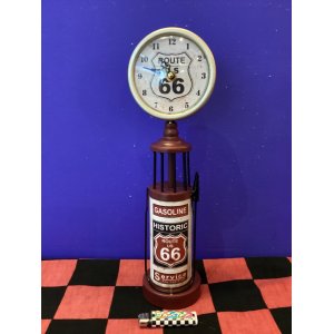 画像: ガスポンプテーブルクロック（GASOLINE /ルート66/ゴールド&レッド）