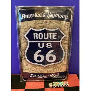 画像: アンティーク風メタルプレート（ROUTE US 66 BL）