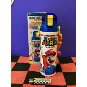 画像: スーパーマリオブラザーズ　ロック付きワンプッシュダイレクトステンレスボトル（580ml/ブルー×ホワイト）