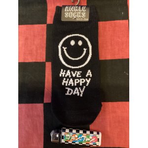 画像: レディース靴下　（スマイル/ブラック/HAVE A HAPPY DAY YELLOW）