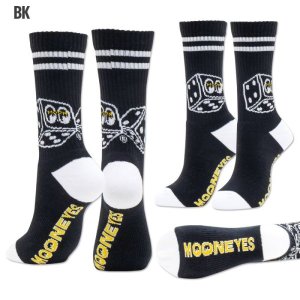 画像: ムーンアイズ　ハイソックス　ボーダーソックス　靴下（MOON Twin Dice Socks/ブラック）