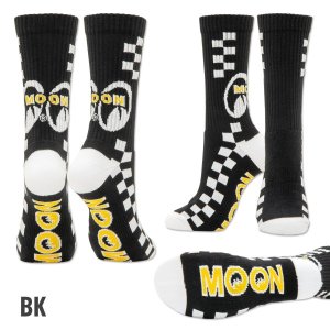 画像: ムーンアイズ　ハイソックス　ボーダーソックス　靴下（MOON Checker Line Socks/ブラック）