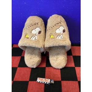画像: スヌーピー ボアスリッパ(スヌーピー&ウッドストック ベージュ)