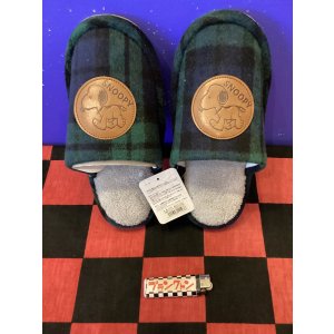 画像: スヌーピー 外縫いスリッパ(チェック グリーン)