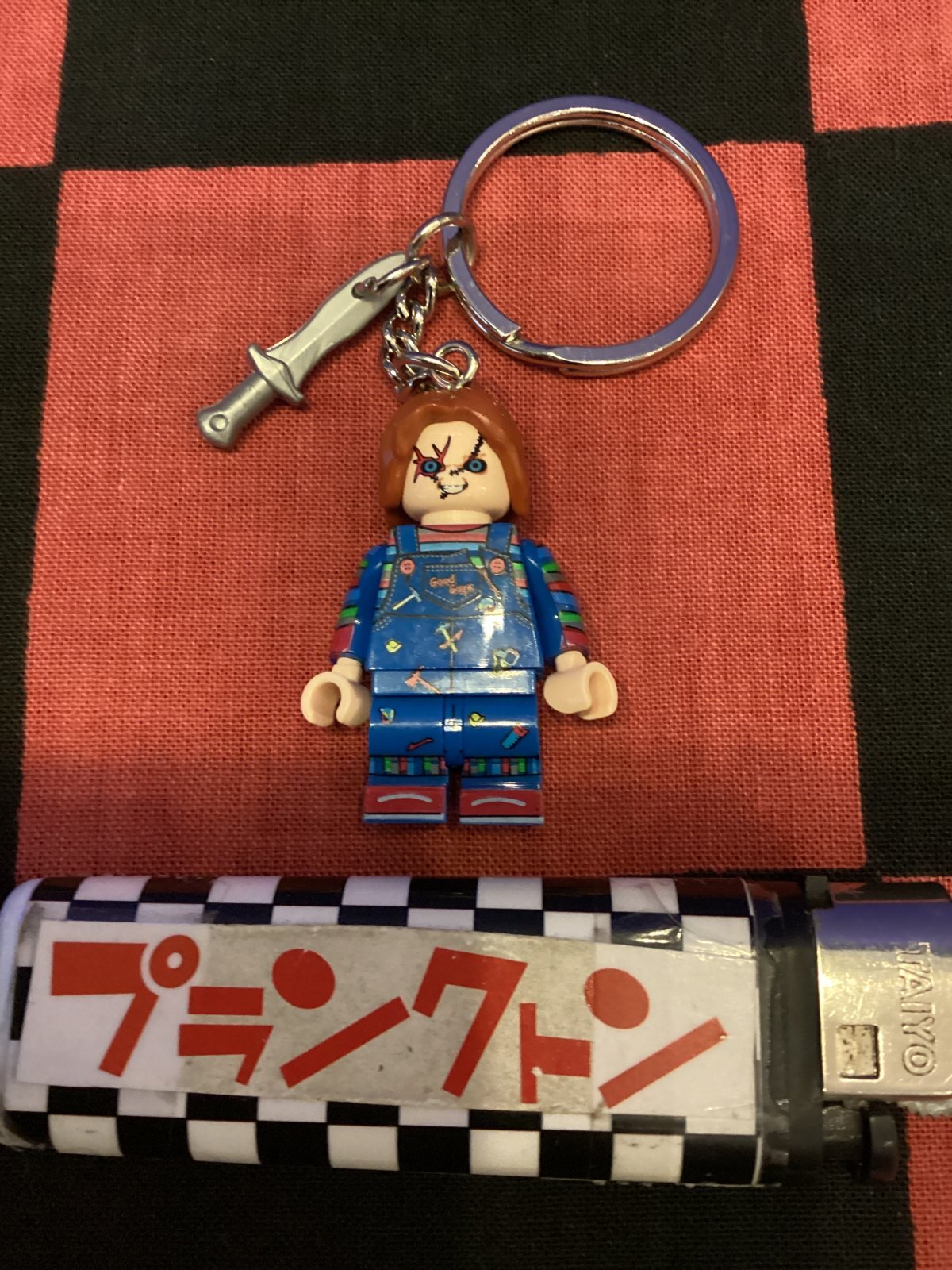 画像1: LEGO風ブロック　キャラクターキーホルダー(チャイルドプレイ/チャッキー/ナイフ)