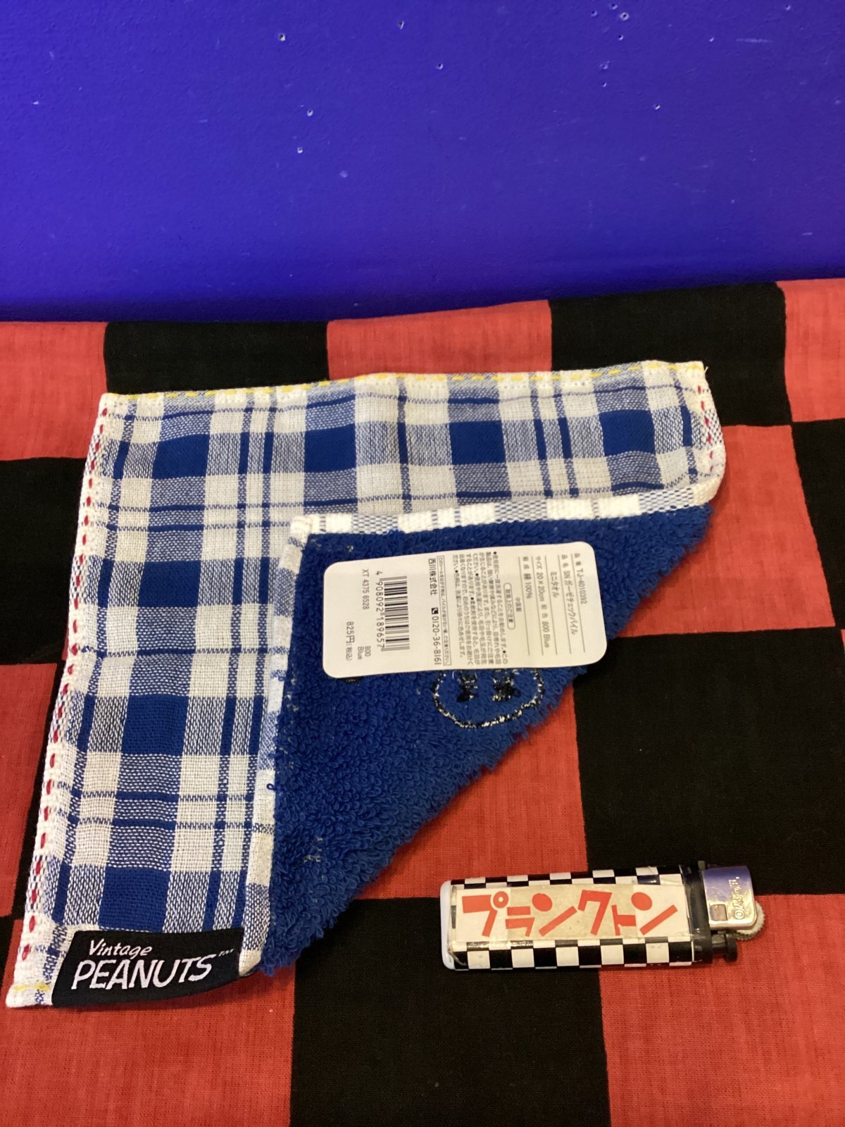 画像2: スヌーピー　ミニタオル（ブルーチェック/ウッドストック）