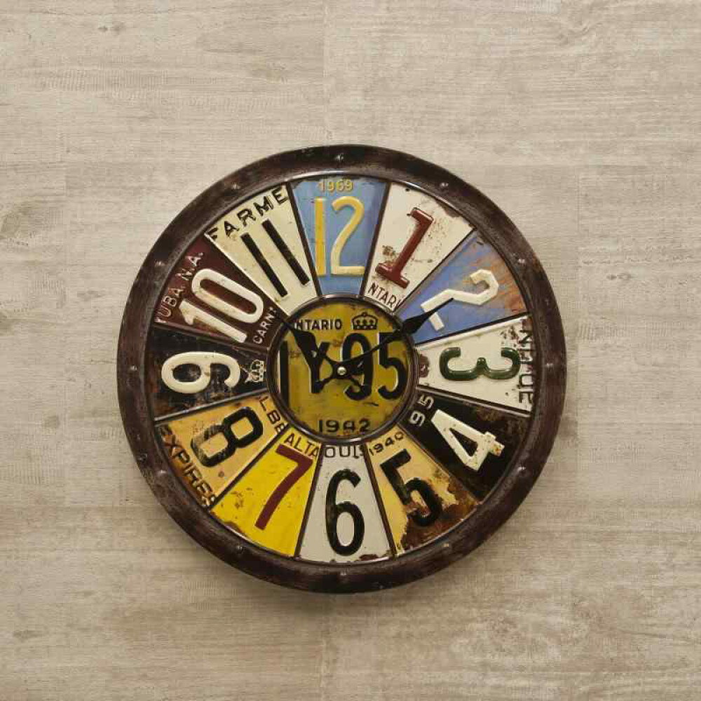 画像1: 掛け時計 アンティーク エンボス クロック（オールドナンバープレート）