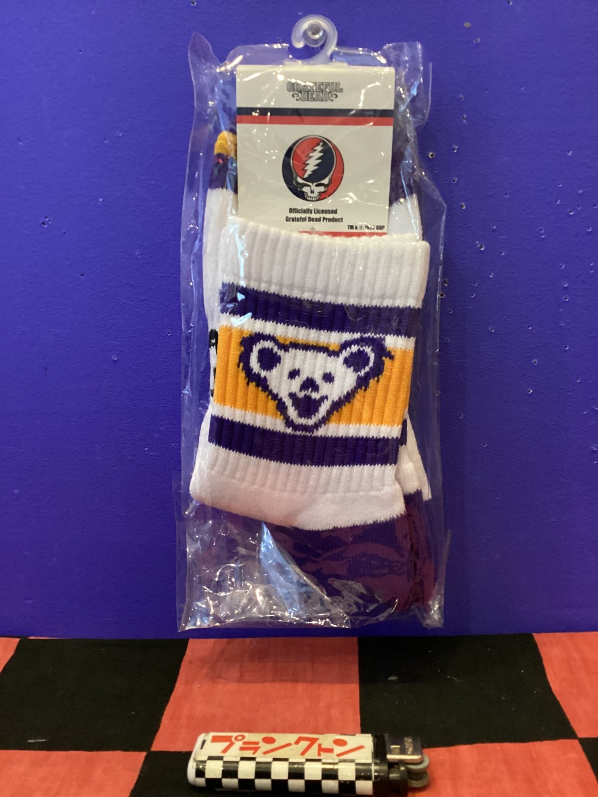 画像1: ハイソックス　靴下（デッドベア/ホワイト/イエロー/パープル）