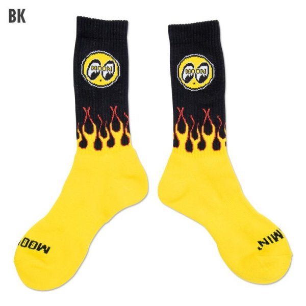 画像1: ムーンアイズ　ハイソックス　ボーダーソックス　靴下（MOON /FLAMIN/炎/ブラック）
