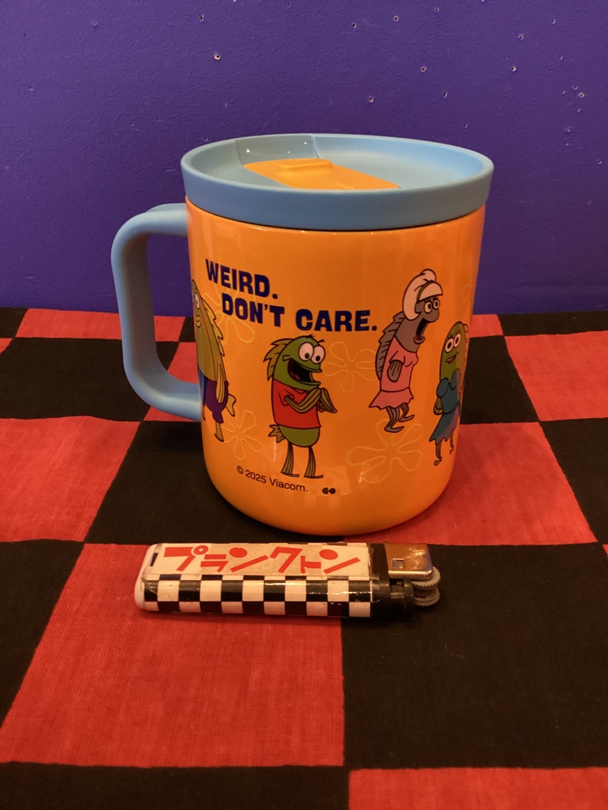 画像2: スポンジボブ　フタ付きステンレスマグ（ボブ/パトリック/魚たち/オレンジ&ライトブルー）